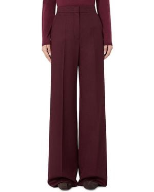 Max Mara Stretch Wool Straight Pants - Red