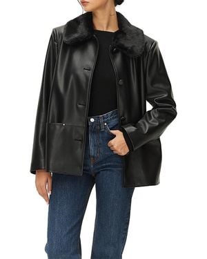 Elodie the Label Maud Faux Fur Collar Faux Leather Jacket - Black