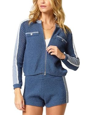 Central Park West Raya Mixed Stitch Zip Cardi - Blue