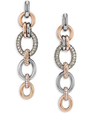David Yurman 18K Rose & Sterling Mercer Cognac & Diamond Pave Circle Convertible Drop Earrings - White