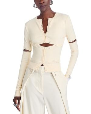 ROKH Multi Button Crewneck Cardigan Sweater - Natural