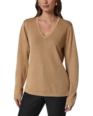 Donna Karan Metallic V Neck Top - Natural