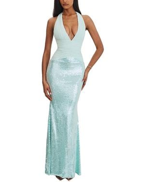 Miss Circle Wendale Sequin Plunging Mermaid Maxi Dress - Blue