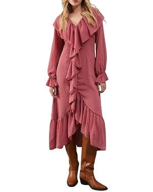 Warehouse Dobby Chiffon Midi Dress - Red