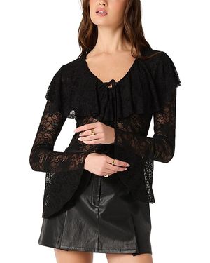 Astr Lexie Lace Collared Top - Black