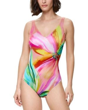 Gottex Floral Rhythm V Neck One Piece Swimsuit - Pink