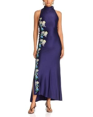 Rabanne Embroidered Floral Halter Dress - Blue