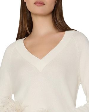 MILLY Wool Blend V Neck Sweater - Natural