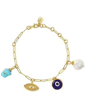 Ottoman Hands Cornicello Evil Eye Charm Bracelet - Metallic