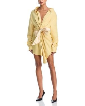 Area Satin Knot Oxford Shirt Dress - Yellow