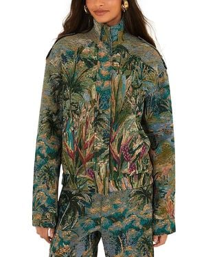 FARM Rio Petricor Jacquard Stand Collar Jacket - Green