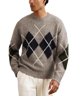 Reiss Cooke Relaxed Fit Crewneck Argyle Sweater - Gray