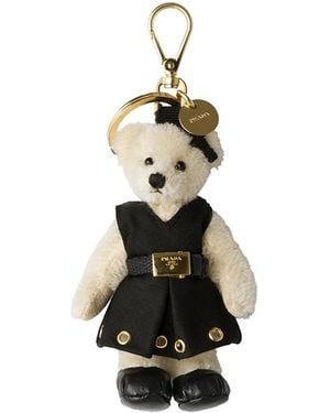 Prada Teddy Bag Charm With Metal Ring - White