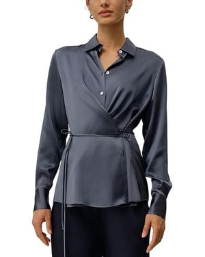 LILYSILK Convertible Silk Charmeuse Shirt - Blue