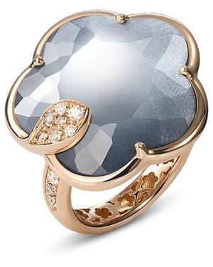 Pasquale Bruni 18K Toni Joli Lunar Night Moon Onyx And Moonstone Doublet & Diamond Flower Ring - Blue