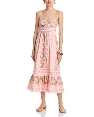 Aqua X Agua Bendita Ladder Stitch Floral Midi Dress - Pink
