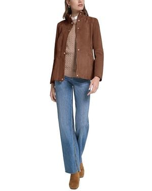 Cole Haan Stand Collar Suede Jacket - Blue
