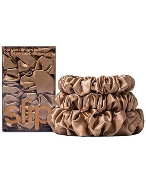 Slip Pure Silk Back To Basics Assorted Scrunchies - Brown