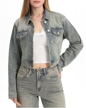 Bayeas Denim Jacket With Rhinestone Stretch Comfortable Wear - Gray