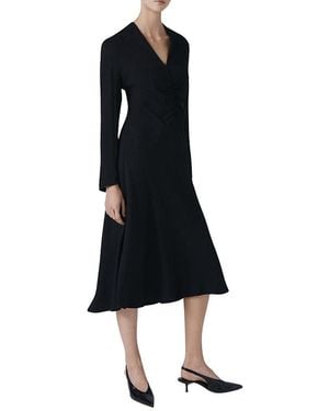 Ghost Cecelia Crepe V Neck Midi Dress - Black