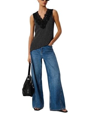 Whistles Mini Spot Lace Trim Top - Blue