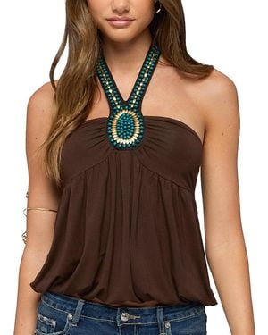 Edikted Polie Beaded Bubble Jersey Halter Top - Brown