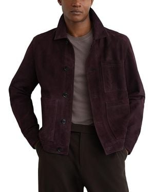Reiss Wilstead Suede Press Stud Trucker Jacket - Brown