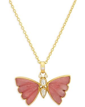 Gurhan 18K & 24K Butterfly Rhodochrosite & Diamond Pendant Necklace, 16-18 - Metallic