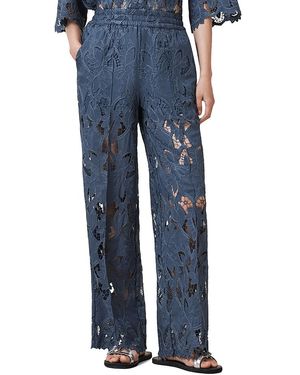 AllSaints Charli Floral Lace Wide Leg Pants - Blue