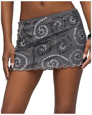Edikted Embroidered Bead & Sequin Mesh Mini Skirt - Gray