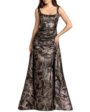 Mac Duggal Brocade Sleeveless Square Neck Gown With Overskirt - Brown