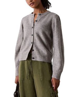 Whistles Lantern Sleeve Crewneck Cardigan - Gray