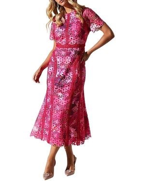 Coast Petite Printed Lace Midi Pencil Dress - Red