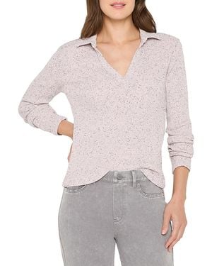 NIC+ZOE Rib Long Sleeve Polo Top - Gray
