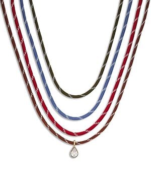 Aqua Cubic Zirconia Pear Pendant Cord Necklaces, Set Of 4 - Metallic