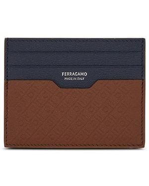 Ferragamo Mini Embossed Monogram Credit Card Holder - Blue