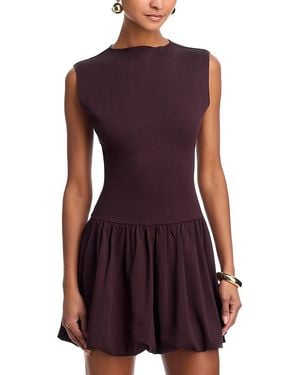 Aqua Ponte Mock Neck Bubble Mini Dress - Purple