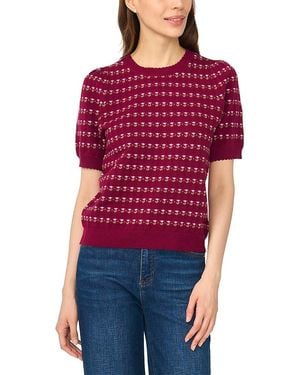 Cece Flower Pointelle Short Sleeve Cotton Sweater - Red