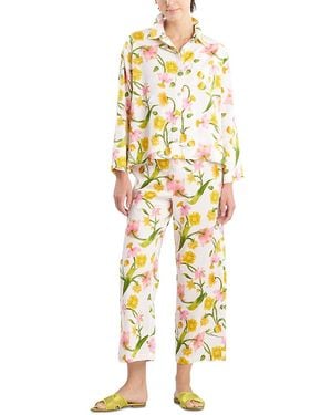 Natori Solene Cotton Sateen Notch Pajama Set - Metallic