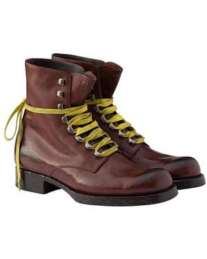 Prada Leather Laced Booties - Brown