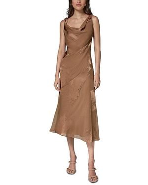 Donna Karan Satin Burnout Asymmetrical Neck Midi Dress - Brown