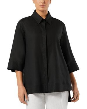 Marina Rinaldi Florida Linen Three Quarter Sleeve Top - Black