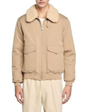 Sandro Shearling Collar Aviator Jacket - Natural