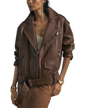 Reiss Andes Oversized Leather Jacket - Brown