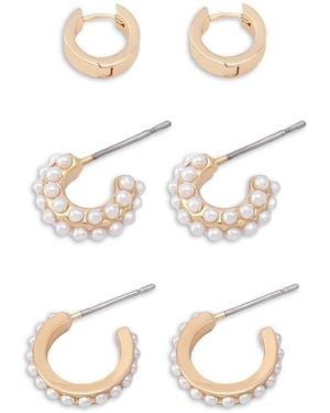 AllSaints Faux Pearl Trio Huggie Earring Set - White