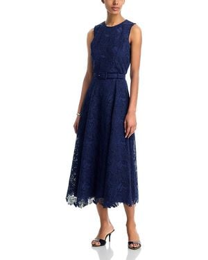 Aqua Leaf Lace Sleeveless Midi Dress - Blue