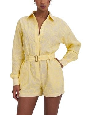 Miss Circle Malou Embroidered Poplin Belted Shirt Romper - Yellow