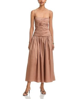 TOVE Amina Cotton Ruched Bodice Midi Dress - Brown