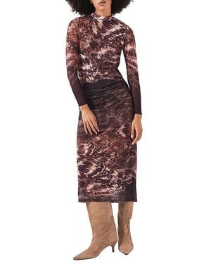 Mint Velvet Abstract Print Mesh Midi Dress - Red