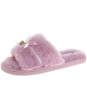 Badgley Mischka Bow-Accent Fuzzy Slippers - Purple